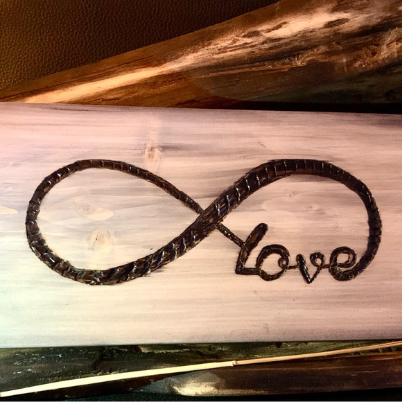 SOLD -Hand Wood Burns Infinity Love Sign - Picture 2 of 6